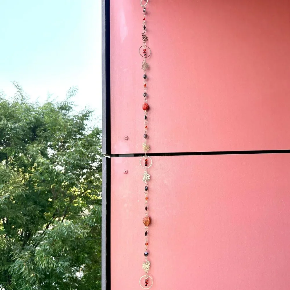 Carnelian and Black Tourmaline Gemstone Hanging Protection Vitality Stone Decor